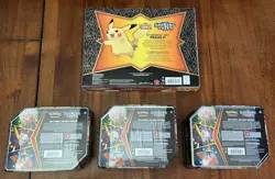 Pokemon TCG Shining Fates Pikachu V Collection New Sealed 4pc Lot 3 Tins 1 Box - Image 2