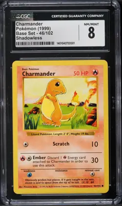 1999 Pokemon Base Set Shadowless Charmander #46 CGC 8 NM-MT - Image 1