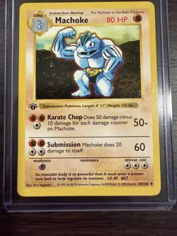 Machoke 34/102 Shadowless 1st Edition Base Set Pokemon Card Rare Vintage NM - Image 1