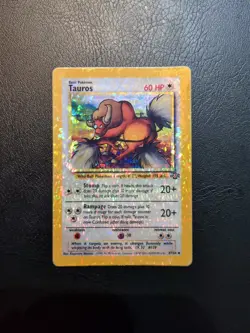 Tauros 47/64 Prism HOLO Jungle Set Vending Golden Sticker Pokemon Card Vintage - Image 1