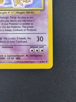 Pokemon TCG Alakazam Base Set 1/102 Holo Unlimited Holo Rare - MP - Image 4