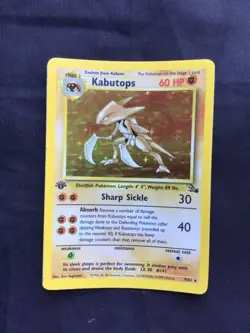 Pokemon Cards: 1st Edition Fossil Rare Holo: Kabutops 9/62 - Image 1