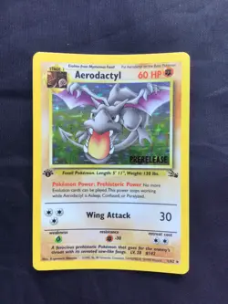 Pokemon Cards: 1st Edition Fossil Rare Holo Prerelease: Aerodactyl 1/62 - Image 1