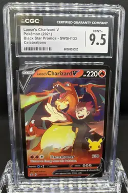 POKEMON CELEBRATIONS CGC 9.5 MINT+ LANCE'S CHARIZARD V #133 BLACK STAR PROMO - Image 1