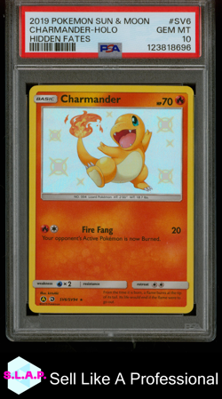CHARMANDER-HOLO HIDDEN FATES POKEMON SUN & MOON HIDDEN FATES 2019 SV6 PSA 10 - Image 1
