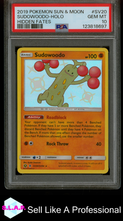 SUDOWOODO-HOLO HIDDEN FATES POKEMON SUN & MOON HIDDEN FATES 2019 SV20 PSA 10 - Image 1