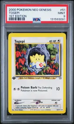 2000 Pokemon Neo Genesis #51 Togepi 1st Edition PSA 9 MINT - Image 1