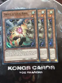 3X RA02-EN006 "Droll & Lock Bird" Alt Art Super Rare YuGiOh! NEW PLAYSET - Image 1