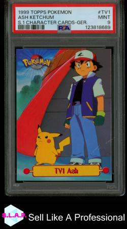 ASH KETCHUM S.1 CHARACTER CARDS-GER. TOPPS POKEMON 1999 TV1 PSA 9 - Image 1