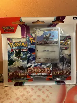 Pokemon tcg Paldea Evolved 3-Pack Blister New and Sealed. Varoom Promo Card - Image 1
