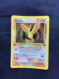 Pokemon Cards: 1st Edition Fossil Rare Holo: Moltres 12/62 - Image 1