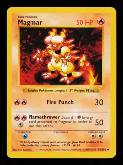 Pokemon Card Magmar 36/102 Shadowless Base Set WOTC Vintage MP 1999 - Image 1