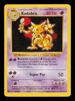 Pokemon Card Kadabra 32/102 Shadowless Base Set WOTC Vintage MP 1999 - Image 1