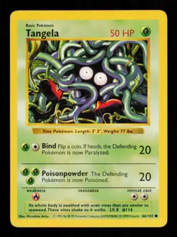 Pokemon Card Tangela 66/102 Shadowless Base Set WOTC Vintage LP 1999 - Image 1