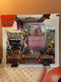 Pokemon TCG Paldea Evolved Triple Blister Pack New Sealed Tinkatink Promo - Image 1