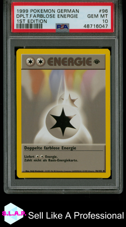 DPLT.FARBLOSE ENERGIE 1ST EDITION POKEMON GERMAN 1999 96 PSA 10 - Image 1
