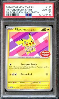PSA 10 Pikachu Berkemeja Batik 190/SV-P Indonesia Journey Promo Pokemon Card P - Image 1