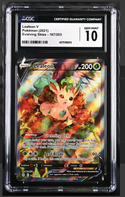 2021 Pokemon Evolving Skies LEAFEON V Ultra Rare Alternate Art 167/203 CGC 10 - Image 1