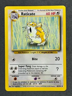 Raticate 40/102 Base Set Series UNCOMMON Basic Stage 1 POKEMON CARD 1999 - NM - Image 1