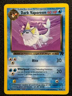 Dark Vaporeon 45/82 Base Set Series Team Rocket Uncommon Stage 1 Pokemon Card NM - Image 1