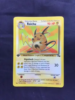Pokemon Cards: Fossil 1st Edition Rare: Raichu 29/62 - Image 1