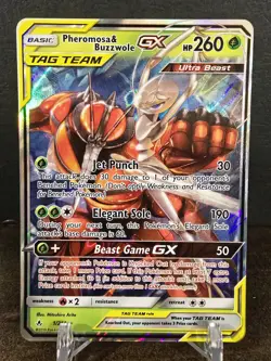 Pokemon Card Pheromosa & Buzzwole GX 1/214 Sm- Unbroken Bonds Holo Tag Team NM - Image 1