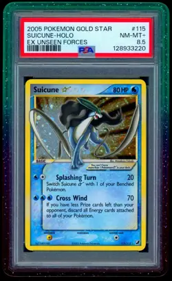 PSA 8.5 Suicune Gold Star 115/115 EX Unseen Forces Pokemon Card MINT - Image 1