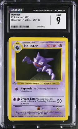 CGC 9 MINT Haunter 1999 Base Set 1st Edition Shadowless 29/102 Pokemon Card - Image 1