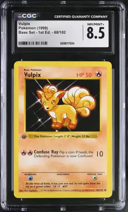 CGC 8.5 Vulpix 1999 Base Set 1st Edition Shadowless 68/102 Pokemon Card - Image 1