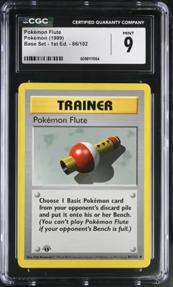 CGC 9 Pokemon Flute 1999 Base Set 1st Edition Shadowless 86/102 Pokemon Card - Image 1