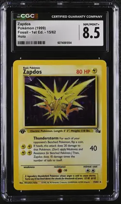 CGC 8.5 Zapdos 1999 Fossil 1st Edition 15/62 Holo Pokemon Card - Image 1