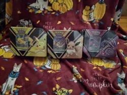 Pokemon TCG-Pikachu V, Eevee V & Eternatus V Tin Set-V Powers-New & Sealed - Image 1