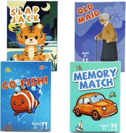 Card Games Old Maid, Go Fish, Slap Jack and Memory Classic - 4 Decks... - Image 1