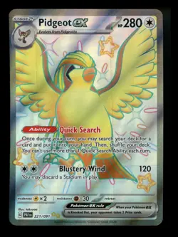 #2 Pidgeot ex 221/091 Paldean Fates 2024 Scarlet Violet SHINY Pokemon Card TCG - Image 1