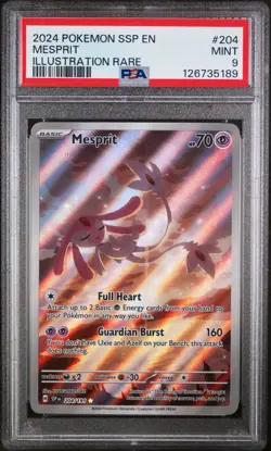 Pokemon TCG Mesprit Card 204/191 Surging Sparks Illustration, Rare, PSA 9 - Image 1
