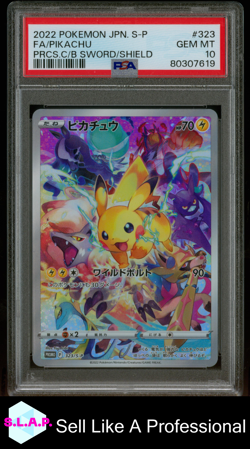 FA/PIKACHU PRCS.C/B SWORD/SHIELD POKEMON JAPANESE S PROMO 2022 323 PSA 10 - Image 1