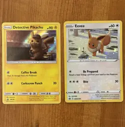 Detective Pikachu SM190 & Eevee SWSH190, LP Holo Promo, Pokemon TCG Lot - Image 1