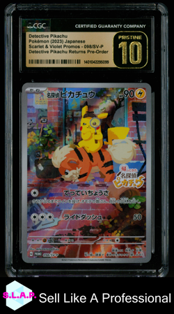 DETECTIVE PIKACHU SCVI PRM RETURNS PRE-ORDER 098/SV-P POKEMON CGC PRISTINE 10 - Image 1