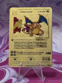 Pokemon 1st Edition CHARIZARD Base Set 1st Edition CUSTOM GOLD Metal Card - Image 1