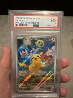 Pikachu SVP027 Paldea Evolved Pokemon Center Stamp PSA 9 - Image 1