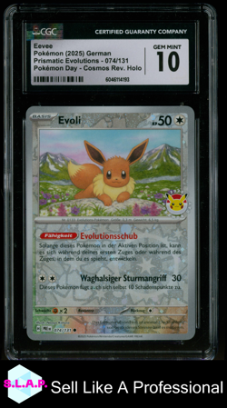 EEVEE PRISMATIC EVOLUTIONS DE POKEMON DAY 2025 REV HOLO 074/131 POKEMON CGC 10 - Image 1