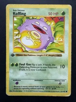 Koffing 51/102 1st Edition Base Set (Shadowless) - Vintage Pokemon - HP/Dmg - Image 1