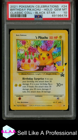 BIRTHDAY PIKACHU-HOLO CLASSIC COLL-BLCK STR POKEMON CELEB 2021 24 PSA 10 - Image 1