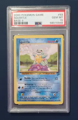 Squirtle Base Set 2 PSA 10 Gem Mint Pokemon TCG #93 WOTC 2000 - Image 1