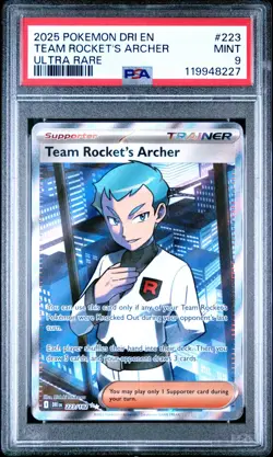 PSA 9 Mint 2025 Pokemon Team Rocket's Archer 223/182 Sv10: Destined Rivals Holo - Image 1