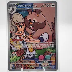 Pokemon TCG Arven's Greedent Holo Card 205/182 Sv10: Destined Rivals NM - Image 1
