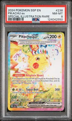 2024 POKEMON SSP EN-SURGING SPARKS SPECIAL ILLUSTRATION RARE PIKACHU EX PSA 8 - Image 1
