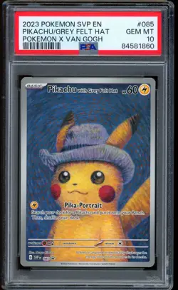 2023 Pokemon Pikachu Van Gogh Grey Felt Hat Promo SVP EN #085 PSA 10 GEM MINT - Image 1