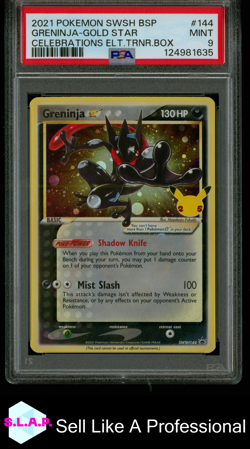 GRENINJA-GOLD STR CELEB ELT.TRNR.BOX POKEMON SWSH BLCK STR PRM 2021 144 PSA 9 - Image 1