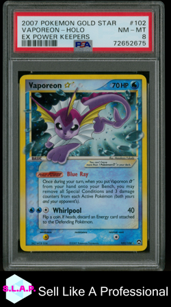 VAPOREON-HOLO GOLD STAR EX POWER KEEPERS POKEMON EX POWER KEEPERS 2007 102 PSA 8 - Image 1